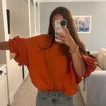 ORANGE RUFFLE SLEEVE TEE SHIRT Red Photo 2
