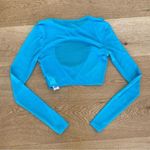 Boohoo  Mesh Cut Out Long Sleeve Top in Turquoise Photo 3