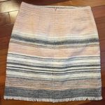 Loft Pink Grey Stripe Tweed Skirt Fringed Photo 4