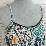 Elodie Tribal Print Tie Back Cropped Tank Top Y2K Teal Multi Size Small Photo 4