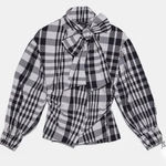 ZARA  Black and White Plaid Blouse with Bow Photo 0