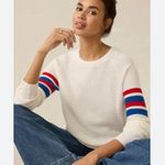 FAHERTY Throwback Stripe Organic Cotton & Cashmere Sweater XS $148 White Photo 0
