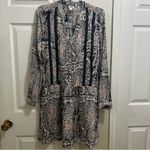 Anthropologie  Tiny V- Neck Long Sleeve Navy, White & Pink Dress Size Small Photo 3