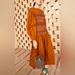 Ulla Johnson Ayaz Midi Dress Sandstone Cotton Size 8 Handmade Smocked Balloon Photo 2