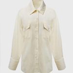 We Wore What  Corduroy Snap Button Down Shirt Shacket Oversized in Ivory M/L Photo 1