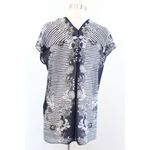 CAbi ✨ Navy Blue Striped Floral Semi Sheer Yacht Sz Medium Navy Tunic Top✨ Photo 2