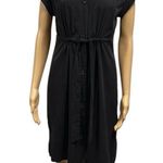 Rock & Republic Black Short Sleeve V Neck Tie Waist Button Up Shirt Dress XS Photo 0