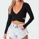 Edikted Black Long Sleeve Wrap Crop Top Photo 0