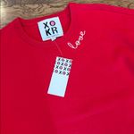 XOKR Kerri Rosenthal nwt Red Heart Sweater with pink elbow patches, crewneck, S Photo 1