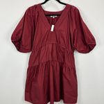 Madewell Puff Sleeve Mini Dress Poplin Claret Burgundy A Line Pockets XL NWT Photo 6