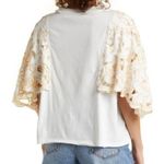 Free People NWT  White T-shirt Gold moon stars embroidered angel sleeves … Photo 7