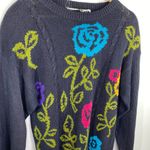 Catalina  Vintage Navy Blue Floral Knit Crewneck Sweater Women's Size Large L Photo 4