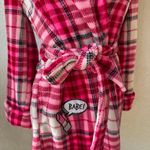 Betsey Johnson  XS / SMALL ROBE Bathrobe Ultra Plush Furry Fleece Plaid Soft Pink Photo 2