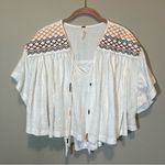 Free People Market Embroidered White V-Neck Tee Top Boho Flowy Medium Photo 2