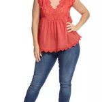 Lucky Brand  Poppy Red Eyelet Sleeveless‎ Summer Babydoll Top Blouse Size S NEW Photo 0