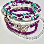 Beaded bracelets butterfly purple blue white silver handmade stretchy Photo 4