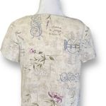 Vintage 90s Maxi Dress Cream Purple Floral Print Rosette Detail Linen Scoopneck Purple Photo 4