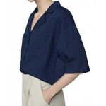 Mango  100% Bambula Cotton Short Sleeved Cotton Shirt Night Blue NWT Bambie XL Photo 2