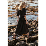 Free People Love Of My Life Black Button Front Midi Dress M | Tie Sleeves Photo 4