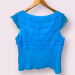 Maggy London  Short Sleeve 100% Silk Ruffled V-Neck Blouse in Aqua - size 16 Photo 1