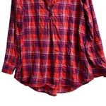 a glow a:glow Medium maternity top plaid flannel red purple soft roll-up sleeves vneck Photo 1