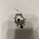 Checkerboard Pendant Necklace & Beaded Hoop Earrings Set Fashion Jewelry Black Photo 2