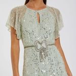 Mac Duggal  94128 Green Embellished Bow Flutter Sleeve A Line Midi Dress Photo 4