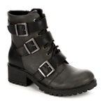 Boc Rosalee Black Grey Faux Leather Buckle Lace Up Moto Combat Boots Women 10M Gray Size 10 Photo 0