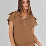 Anrabess Short Sleevr Quarter Zip Sweatshirt Top Brown Size XL Photo 0