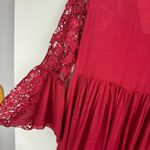 J Gee Babydoll Lace Crochet Tunic Mini Dress Sz Large Red Bell Sleeve Flowy Photo 14