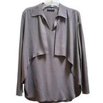 Piazza Sempione Gray Layered Crepe Long Sleeve Collared Split Neck Blouse IT 42 Photo 0