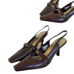 Worthington Y2K VTG. BROWN LEATHER SLINGBACK BUCKLE POINTED TOE HEELS PUMPS 8.5 Photo 2