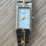 Seiko Ladies Watch Two-Tone Bracelet White Rectangular Dial Cocktail New Battery Photo 2
