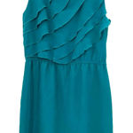 Shumaq size Small sleeveless dress teal silk blend ruffle fitted waist rear zip Green Photo 0