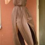 ZARA Empire Waist Brown Satin Open Back Slit Maxi Dress Size XS Photo 2