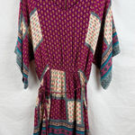 American Eagle Outfitters XS Boho Floral Kimono Sleeve Dress Burgundy Tie Waste Photo 0