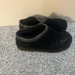 UGG  Black Suede Slippers with White Stitching Photo 1