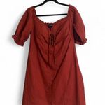 Lulus Dress Sz XL See Ya Later Terra Cotta Off-the-Shoulder Lace-Up 100% Cotton Photo 2