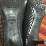 Karl Lagerfeld Rosette Pumps Heels Leather Pointed Black Size 7M Evening Ribbed Photo 8