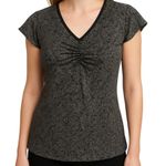 Style & Co . Y2K 12P Silk Top V-Neck Black Print Front Flutter Sleeve Blouse Photo 0