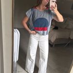 PAMUT red white and blue patchwork denim gingham shirt sleeve Top ! Size M Photo 3