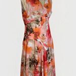 Dress Barn Y2K Chiffon Draped Midi Dress size 14 Pink Floral Silky 2000's Photo 5