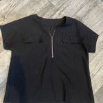 SheIn  Curve Plus Size 3XL Plain Solid Black Short Sleeve Blouse with Zipper Photo 1