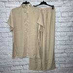 Cacique Womens Short Sleeve Lounge Pajama Set Size M Beige Silky Pants Tunic 2pc Photo 4