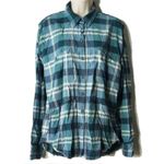 Free People  Oversized Raw Hem Button Down Shirt S Blue Plaid Photo 2