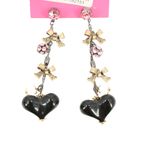 Betsey Johnson New Long Dangle Black Puff Heart Crystal Rhinestone Gold Earrings Photo 0