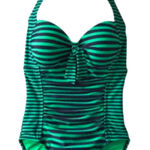 Merona NEW Small 1 Pc Striped Green Navy Blue Halter SWIM Suit Photo 0
