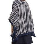 Anthropologie Sleeping on Snow Women’s One Size Blue White Poncho Cape Sweater Size L Photo 2