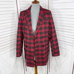 BeFree Tartan Plaid Double Breasted Tie Waist Trench Overcoat Red XS Photo 8