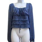 Free People Lolita Blue Smocked Milkmaid Boho Floral Print Crop Top Size Medium Photo 0